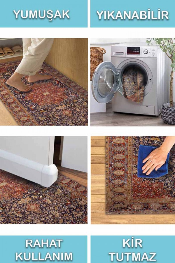 Arpiar Desenli Pamuk Tabanlı Yıkanabilen Kaydırmaz Antibakteriyel Şönil Salon Halısı