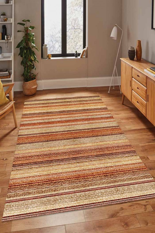 Austin Desenli Pamuk Tabanlı Yıkanabilen Kaydırmaz Antibakteriyel Şönil Salon Halısı