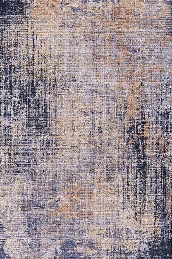 Astratto Blu B Desenli Pamuk Tabanlı Yıkanabilen Kaydırmaz Antibakteriyel Şönil Salon Halısı