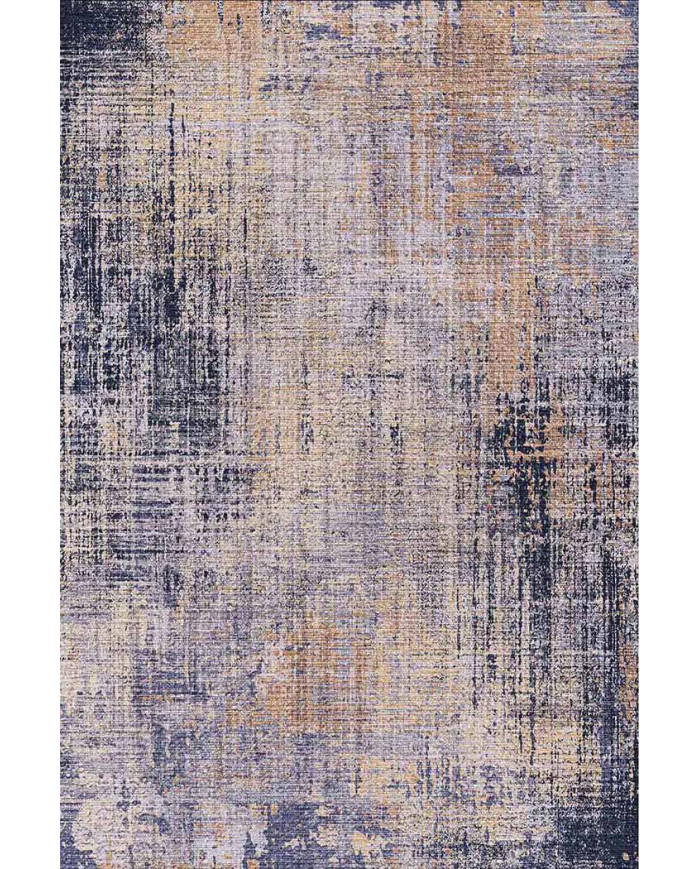 Astratto Blu B Desenli Pamuk Tabanlı Yıkanabilen Kaydırmaz Antibakteriyel Şönil Salon Halısı