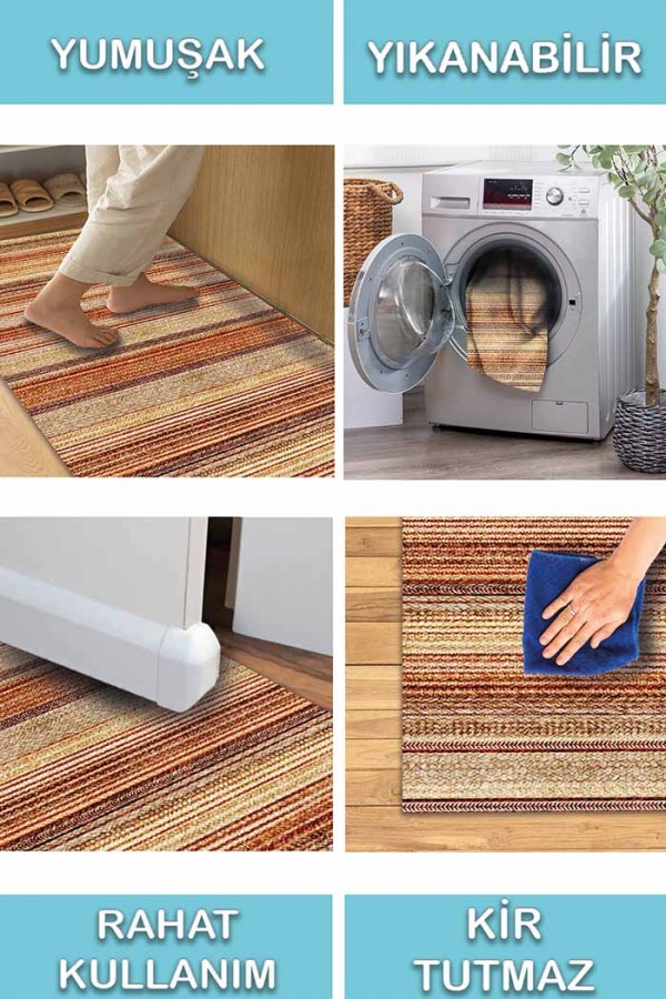 Austin Desenli Pamuk Tabanlı Yıkanabilen Kaydırmaz Antibakteriyel Şönil Salon Halısı
