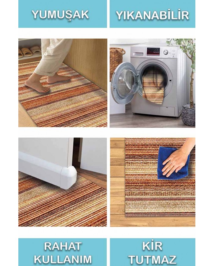 Austin Desenli Pamuk Tabanlı Yıkanabilen Kaydırmaz Antibakteriyel Şönil Salon Halısı