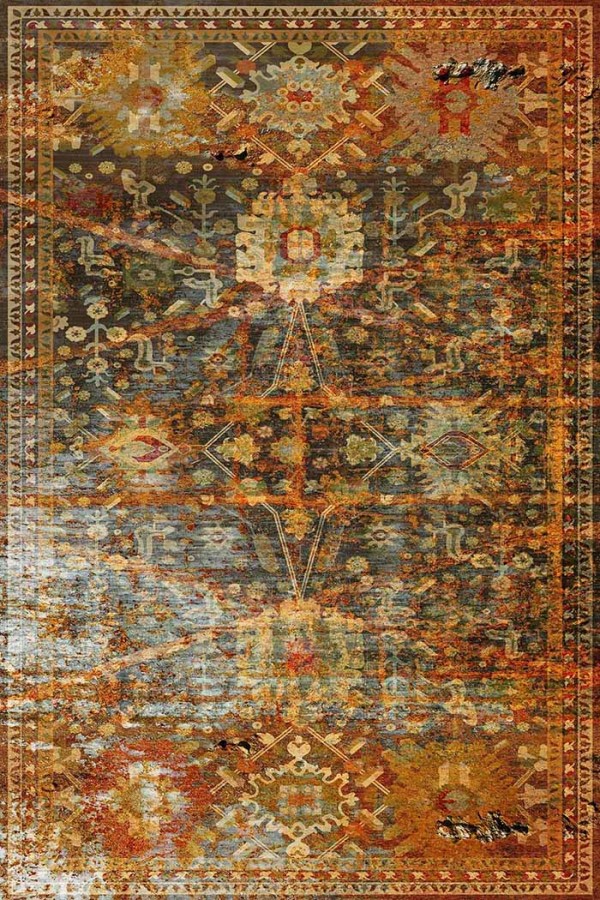 Babs Eskitme Desenli Pamuk Tabanlı Yıkanabilen Kaydırmaz Antibakteriyel Şönil Salon Halısı