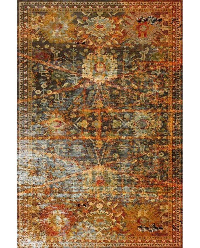 Babs Eskitme Desenli Pamuk Tabanlı Yıkanabilen Kaydırmaz Antibakteriyel Şönil Salon Halısı