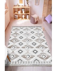 Bashar Desenli Pamuk Tabanlı Yıkanabilen Kaydırmaz Antibakteriyel Şönil Salon Halısı