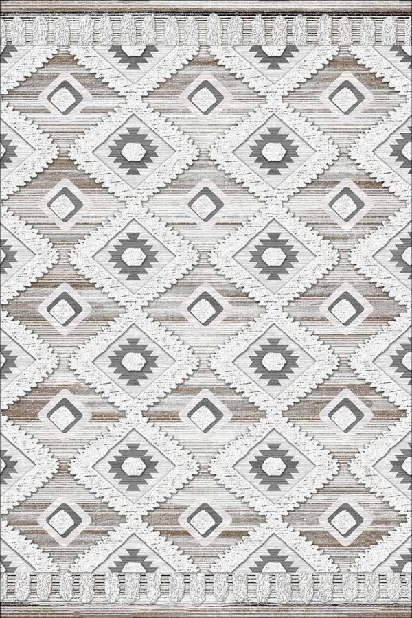 Bashar Desenli Pamuk Tabanlı Yıkanabilen Kaydırmaz Antibakteriyel Şönil Salon Halısı