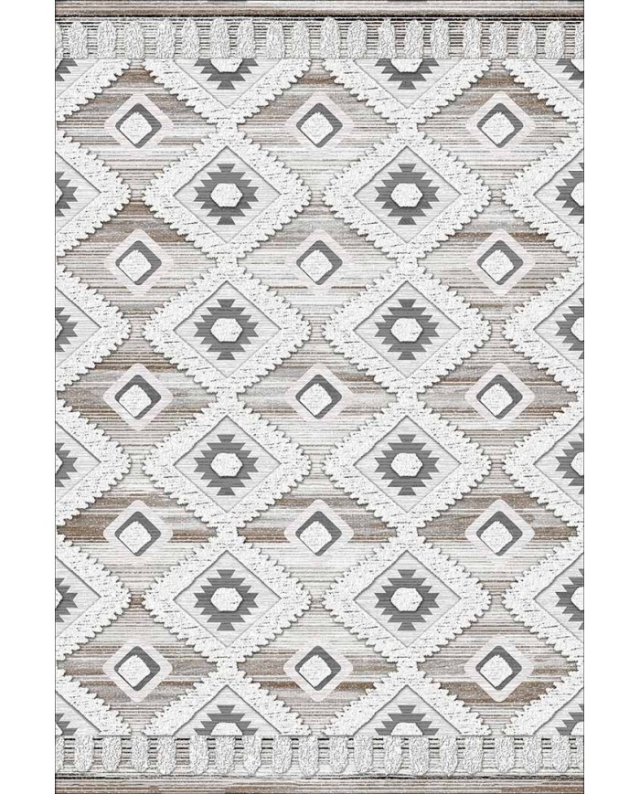 Bashar Desenli Pamuk Tabanlı Yıkanabilen Kaydırmaz Antibakteriyel Şönil Salon Halısı