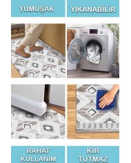 Bashar Desenli Pamuk Tabanlı Yıkanabilen Kaydırmaz Antibakteriyel Şönil Salon Halısı