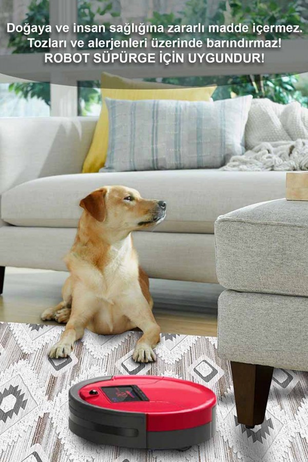 Bashar Desenli Pamuk Tabanlı Yıkanabilen Kaydırmaz Antibakteriyel Şönil Salon Halısı