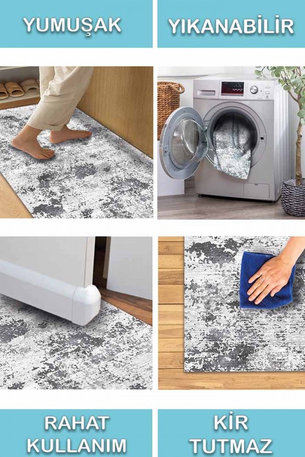 Balder Desenli Pamuk Tabanlı Yıkanabilen Kaydırmaz Antibakteriyel Şönil Salon Halısı