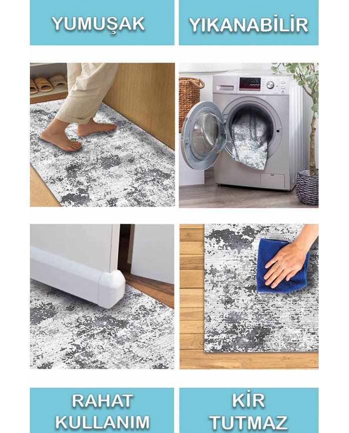 Balder Desenli Pamuk Tabanlı Yıkanabilen Kaydırmaz Antibakteriyel Şönil Salon Halısı