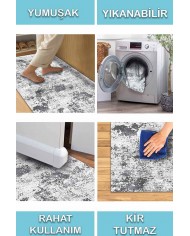 Balder Desenli Pamuk Tabanlı Yıkanabilen Kaydırmaz Antibakteriyel Şönil Salon Halısı