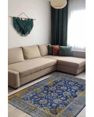 Beja Eskitme Desenli Pamuk Tabanlı Yıkanabilen Kaydırmaz Antibakteriyel Şönil Salon Halısı