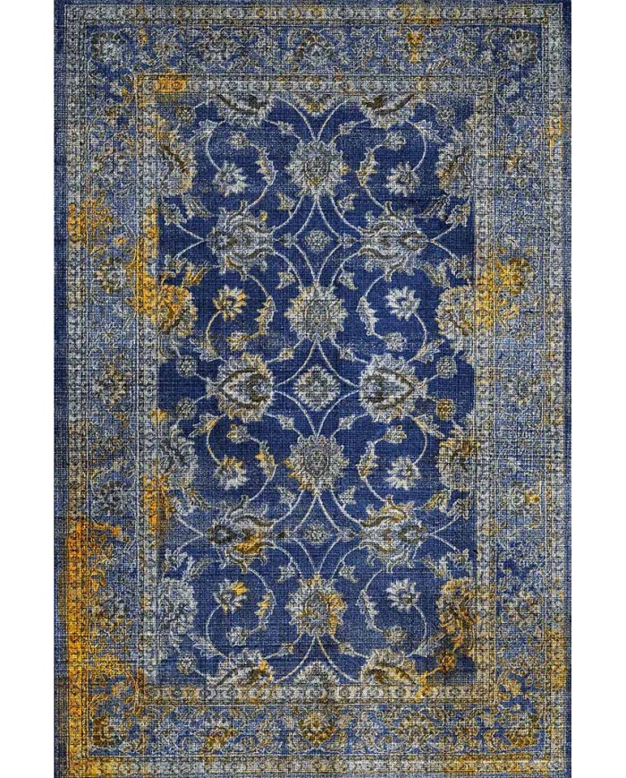 Beja Eskitme Desenli Pamuk Tabanlı Yıkanabilen Kaydırmaz Antibakteriyel Şönil Salon Halısı