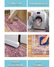 Blossom Eskitme Desenli Pamuk Tabanlı Yıkanabilen Kaydırmaz Antibakteriyel Şönil Salon Halısı