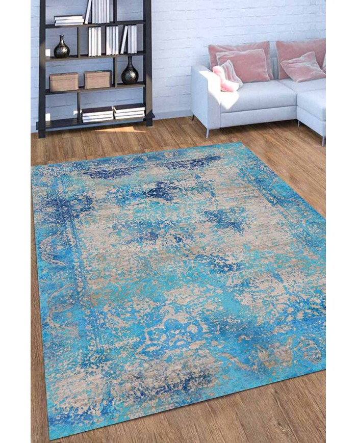 Belissa Desenli Pamuk Tabanlı Yıkanabilen Kaydırmaz Antibakteriyel Şönil Salon Halısı