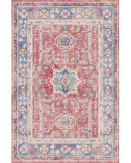 Blue Rosso Eskitme Desenli Pamuk Tabanlı Yıkanabilen Kaydırmaz Antibakteriyel Şönil Salon Halısı