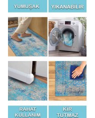 Belissa Desenli Pamuk Tabanlı Yıkanabilen Kaydırmaz Antibakteriyel Şönil Salon Halısı