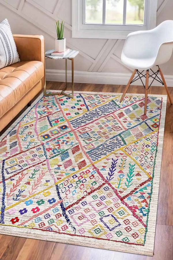 Boujdor Pamuk Tabanlı Yıkanabilen Kaydırmaz Antibakteriyel Şönil Salon Halısı