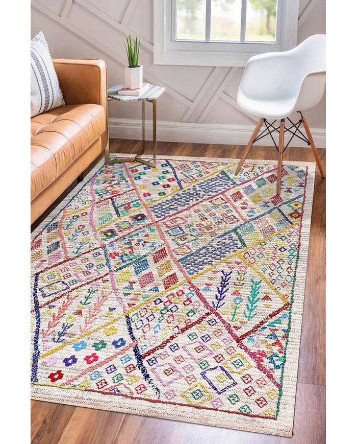 Boujdor Pamuk Tabanlı Yıkanabilen Kaydırmaz Antibakteriyel Şönil Salon Halısı