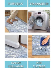 Bluestry Geometrik Desenli Pamuk Tabanlı Yıkanabilen Kaydırmaz Antibakteriyel Şönil Salon Halısı