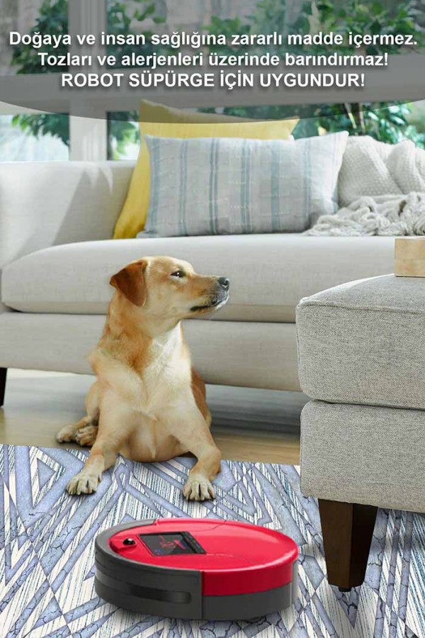 Bluestry Geometrik Desenli Pamuk Tabanlı Yıkanabilen Kaydırmaz Antibakteriyel Şönil Salon Halısı