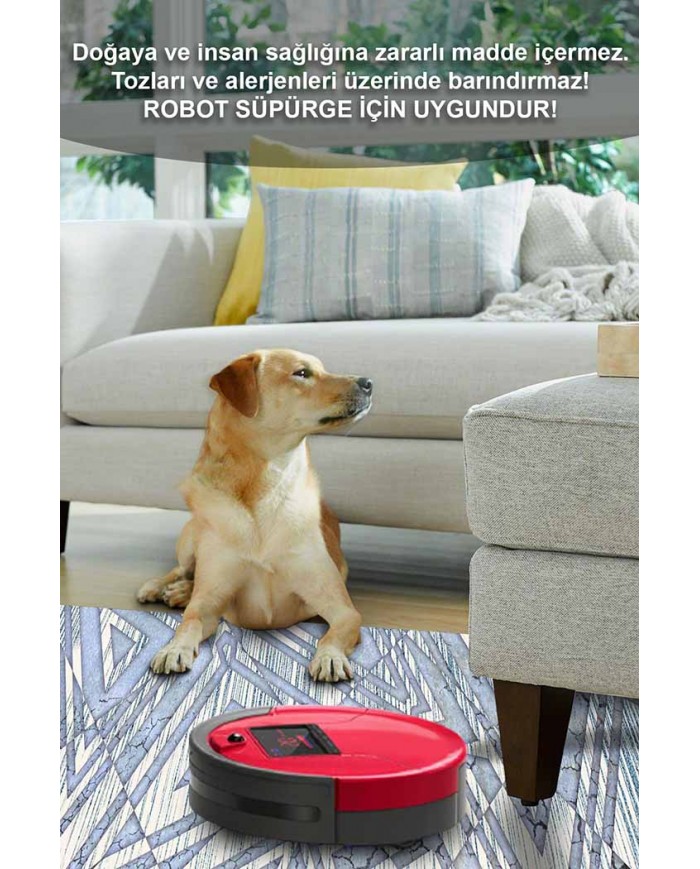 Bluestry Geometrik Desenli Pamuk Tabanlı Yıkanabilen Kaydırmaz Antibakteriyel Şönil Salon Halısı