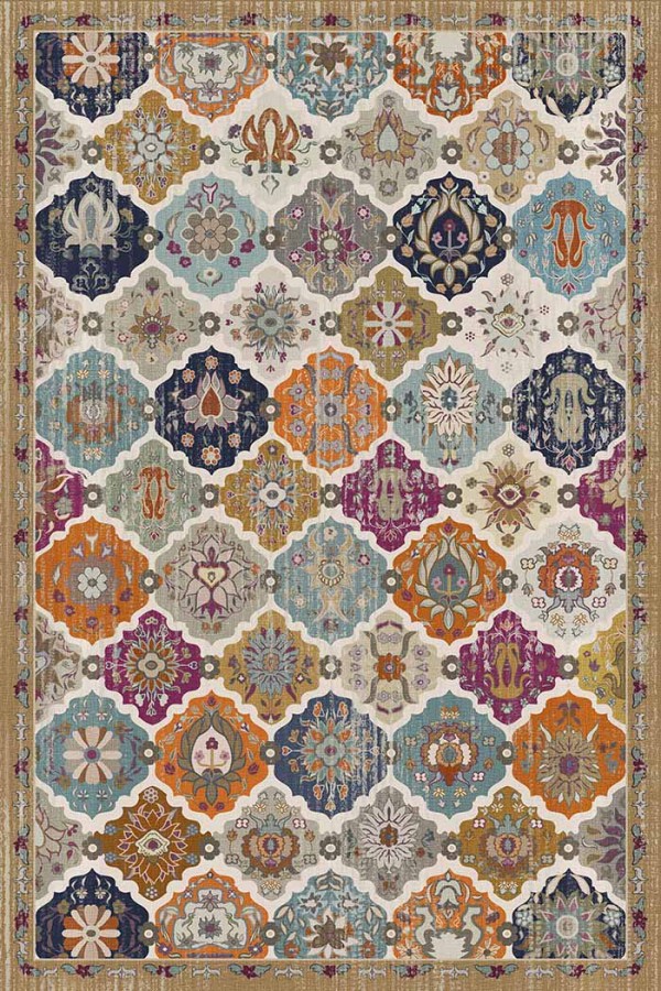 Boris Desenli Pamuk Tabanlı Yıkanabilen Kaydırmaz Antibakteriyel Şönil Salon Halısı