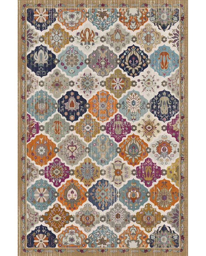 Boris Desenli Pamuk Tabanlı Yıkanabilen Kaydırmaz Antibakteriyel Şönil Salon Halısı