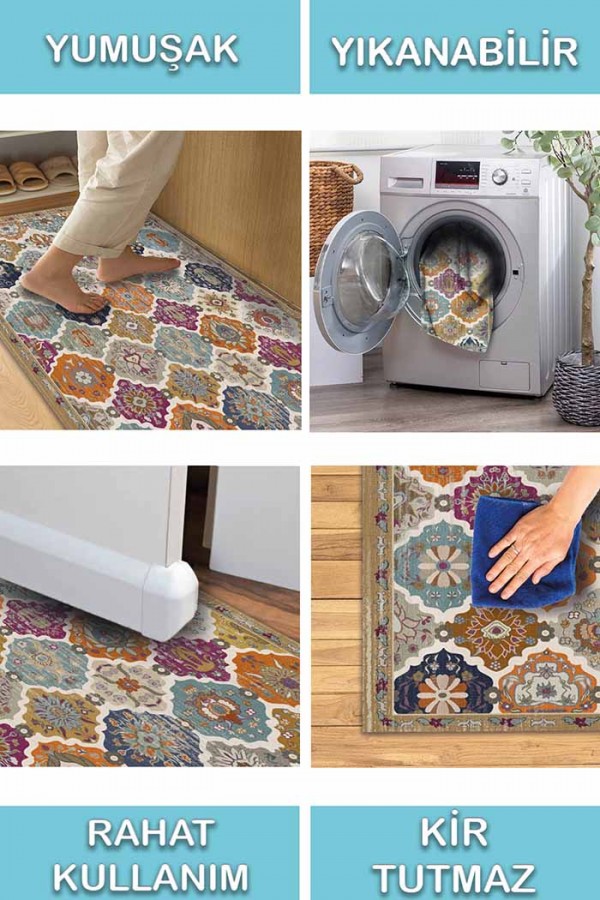 Boris Desenli Pamuk Tabanlı Yıkanabilen Kaydırmaz Antibakteriyel Şönil Salon Halısı