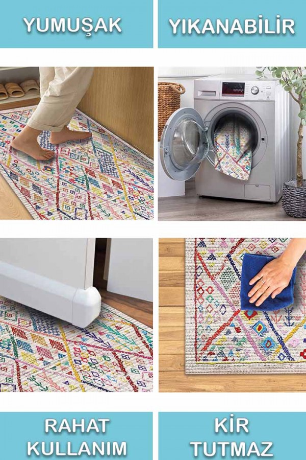 Boujdor Pamuk Tabanlı Yıkanabilen Kaydırmaz Antibakteriyel Şönil Salon Halısı