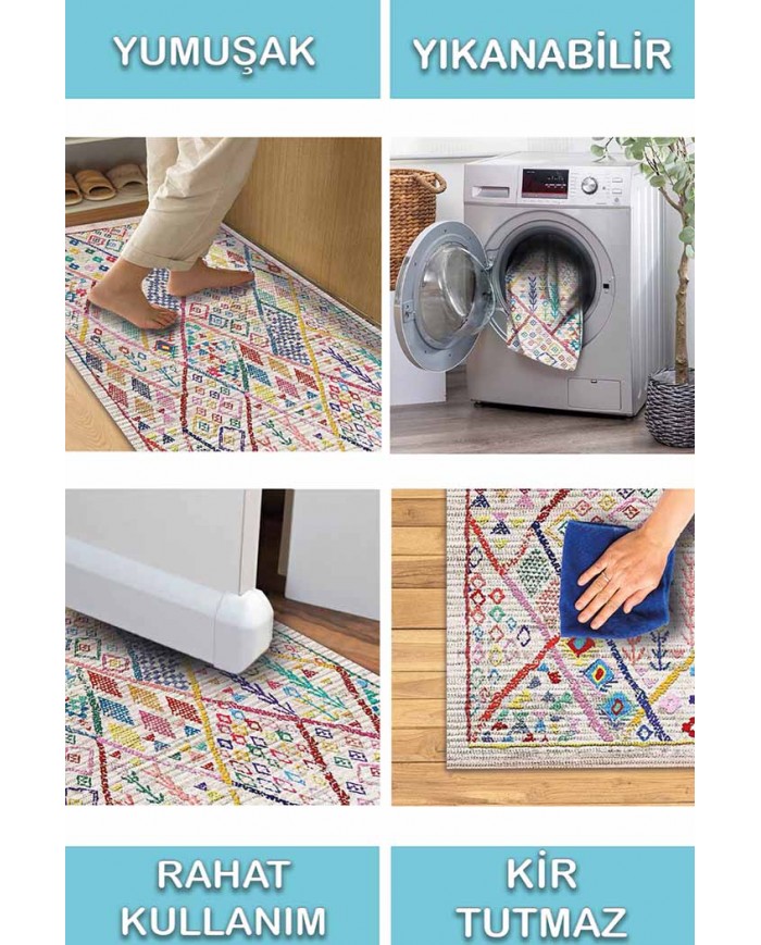 Boujdor Pamuk Tabanlı Yıkanabilen Kaydırmaz Antibakteriyel Şönil Salon Halısı