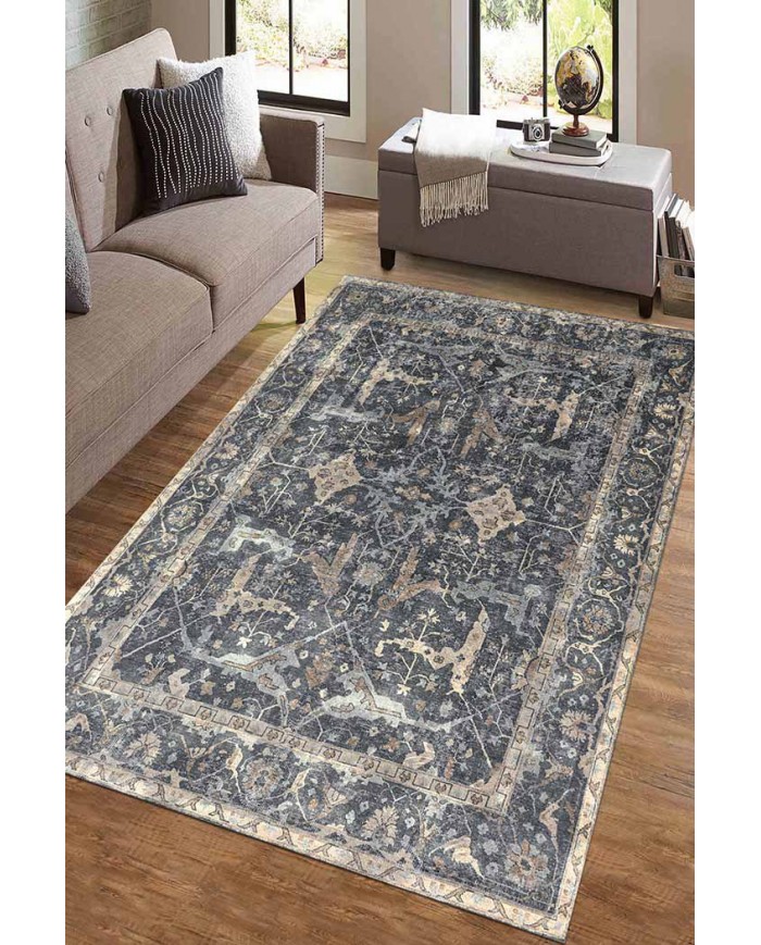 Brook Desenli Pamuk Tabanlı Yıkanabilen Kaydırmaz Antibakteriyel Şönil Salon Halısı