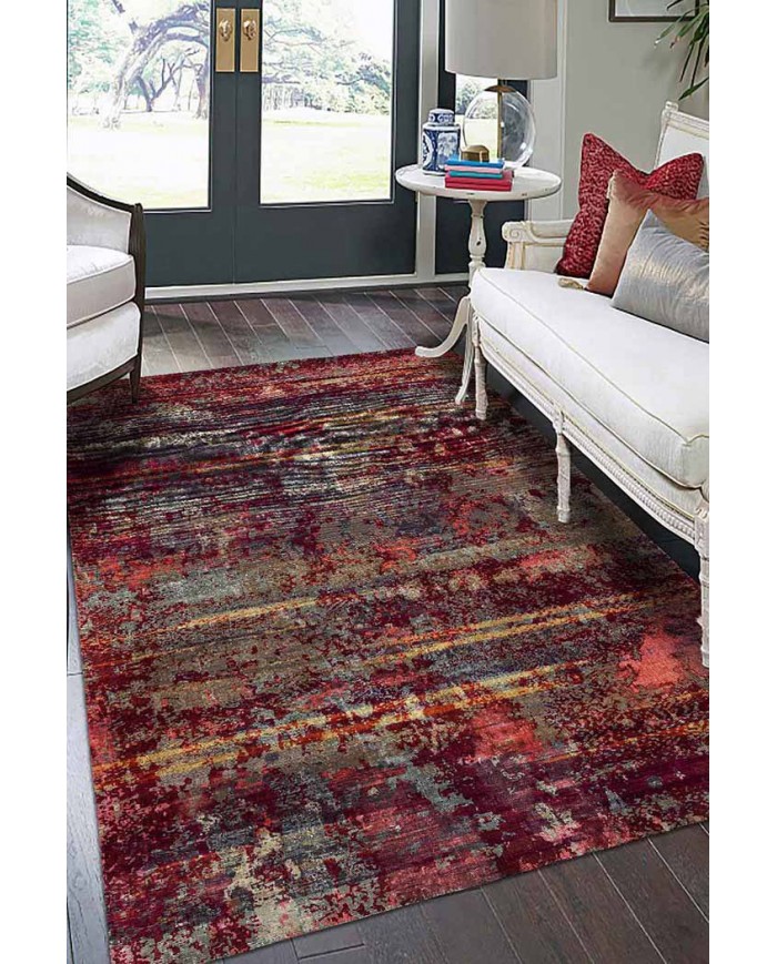 Bush Renkli Desenli Pamuk Tabanlı Yıkanabilen Kaydırmaz Antibakteriyel Şönil Salon Halısı