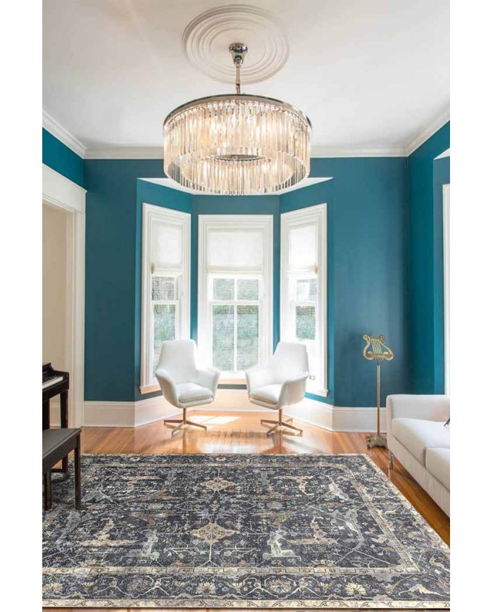 Brook Desenli Pamuk Tabanlı Yıkanabilen Kaydırmaz Antibakteriyel Şönil Salon Halısı