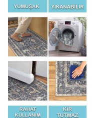 Brook Desenli Pamuk Tabanlı Yıkanabilen Kaydırmaz Antibakteriyel Şönil Salon Halısı