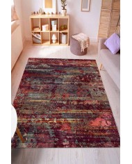 Bush Renkli Desenli Pamuk Tabanlı Yıkanabilen Kaydırmaz Antibakteriyel Şönil Salon Halısı