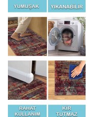 Bush Renkli Desenli Pamuk Tabanlı Yıkanabilen Kaydırmaz Antibakteriyel Şönil Salon Halısı