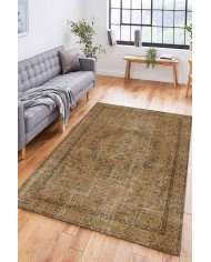 Caffee Eskitme Desenli Pamuk Tabanlı Yıkanabilen Kaydırmaz Antibakteriyel Şönil Salon Halısı