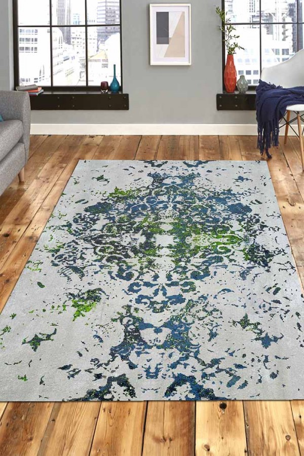 Camelia Eskitme Desenli Pamuk Tabanlı Yıkanabilen Kaydırmaz Antibakteriyel Şönil Salon Halısı