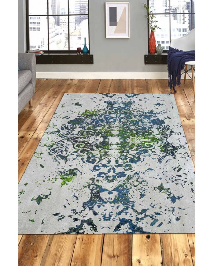 Camelia Eskitme Desenli Pamuk Tabanlı Yıkanabilen Kaydırmaz Antibakteriyel Şönil Salon Halısı