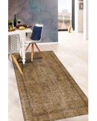 Caffee Eskitme Desenli Pamuk Tabanlı Yıkanabilen Kaydırmaz Antibakteriyel Şönil Salon Halısı