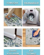 Camelia Eskitme Desenli Pamuk Tabanlı Yıkanabilen Kaydırmaz Antibakteriyel Şönil Salon Halısı