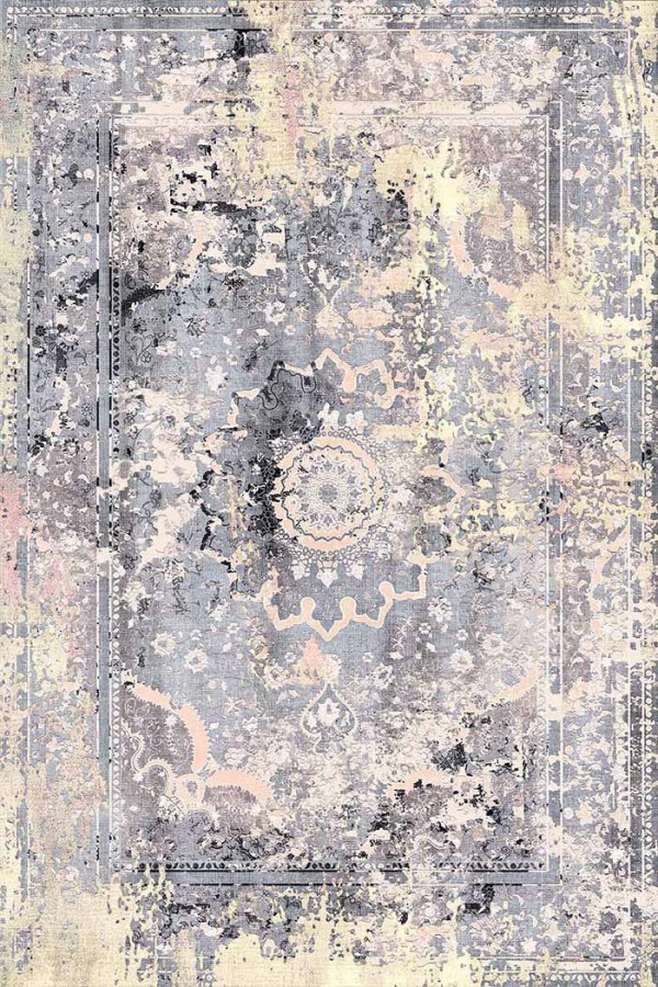 Cardamom Eskitme Desenli Pamuk Tabanlı Yıkanabilen Kaydırmaz Antibakteriyel Şönil Salon Halısı