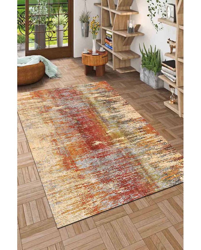 Carnig Desenli Pamuk Tabanlı Yıkanabilen Kaydırmaz Antibakteriyel Şönil Salon Halısı