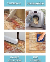 Carnig Desenli Pamuk Tabanlı Yıkanabilen Kaydırmaz Antibakteriyel Şönil Salon Halısı