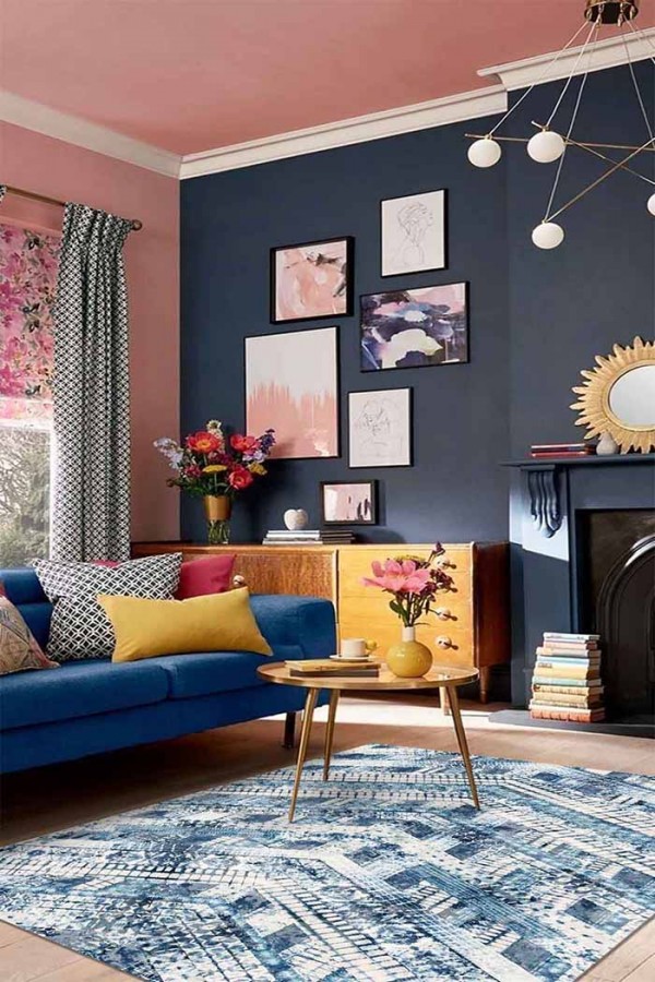 Cary Geometrik Desenli Pamuk Tabanlı Yıkanabilen Kaydırmaz Antibakteriyel Şönil Salon Halısı