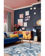 Cary Geometrik Desenli Pamuk Tabanlı Yıkanabilen Kaydırmaz Antibakteriyel Şönil Salon Halısı