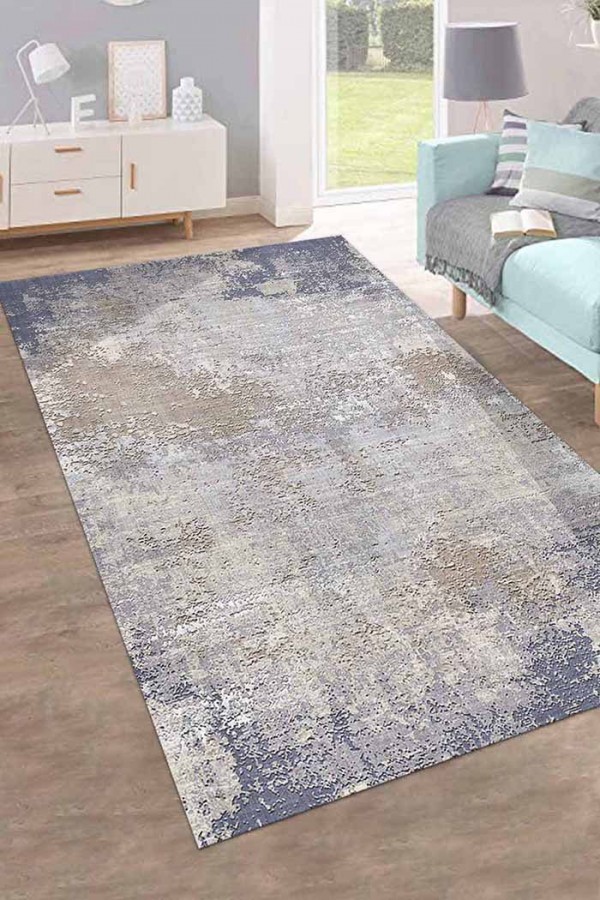 Casares Desenli Pamuk Tabanlı Yıkanabilen Kaydırmaz Antibakteriyel Şönil Salon Halısı