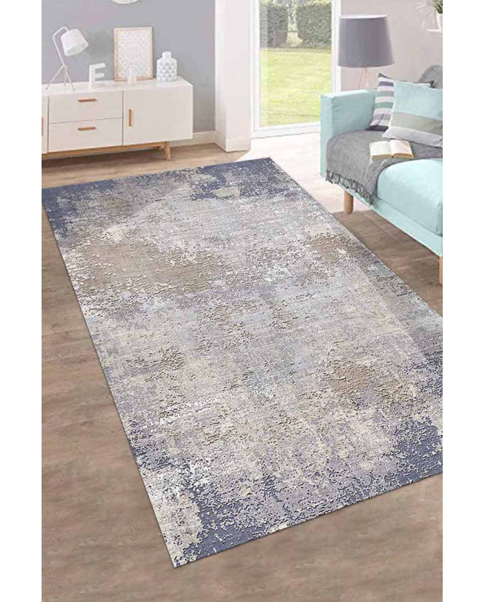 Casares Desenli Pamuk Tabanlı Yıkanabilen Kaydırmaz Antibakteriyel Şönil Salon Halısı